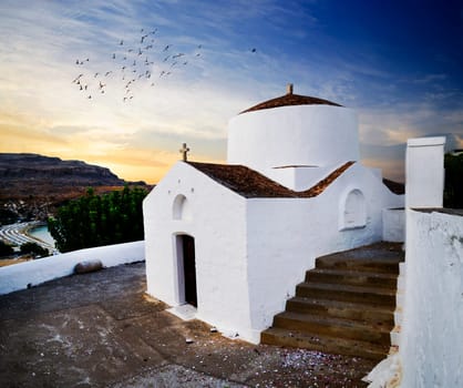 Traditional church in Lindos, Rhodes island, Greece.