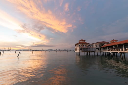 Georgetown, Penang, Malaysia - Sep 06 2017: Church Street Pier in dramatic sunrise cloud