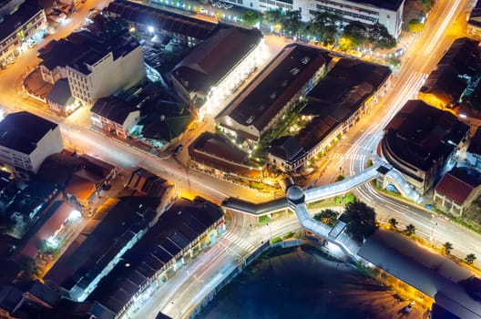 Georgetown, Kuala Lumpur, Malaysia - Jun 25 2017: Penang Road Pedestrian Bridge (Octopus Footbridge) in night view from top