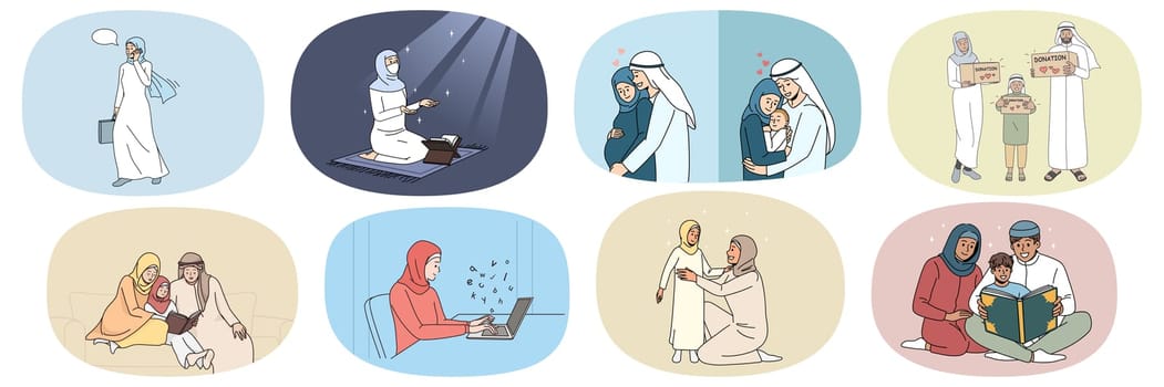 Set of Arabic people in traditional national clothes