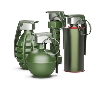 Four different hand grenades on white background