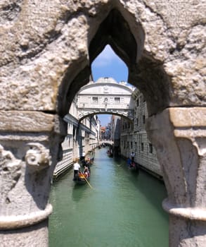 Bridge of Sighs & Canals of Venice with Venetian gondolas