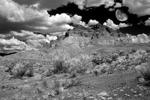 Moon rising Sonora desert in central Arizona USA