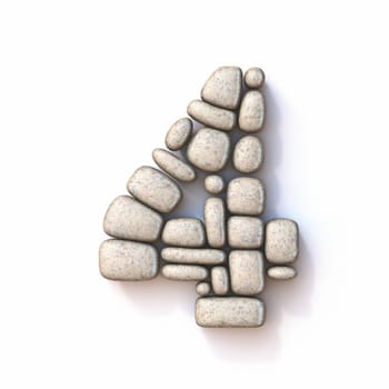 Pebble font Number 4 FOUR 3D rendering illustration isolated on white background