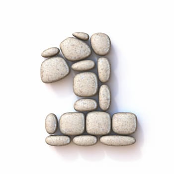 Pebble font Number 1 ONE 3D rendering illustration isolated on white background
