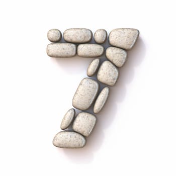 Pebble font Number 7 SEVEN 3D rendering illustration isolated on white background