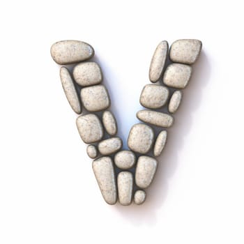 Pebble font Letter V 3D rendering illustration isolated on white background