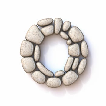 Pebble font Letter O 3D rendering illustration isolated on white background