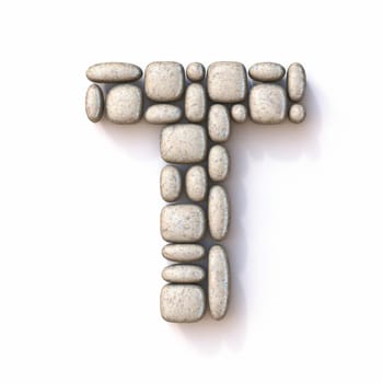 Pebble font Letter T 3D rendering illustration isolated on white background