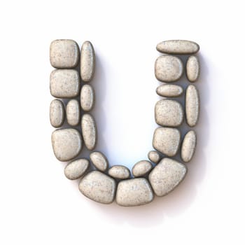 Pebble font Letter U 3D rendering illustration isolated on white background