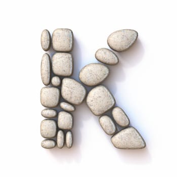 Pebble font Letter K 3D rendering illustration isolated on white background