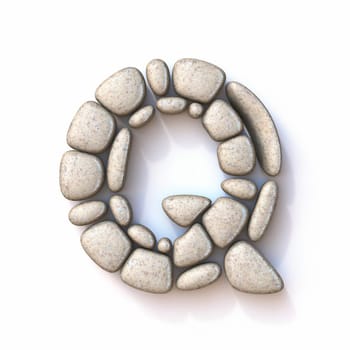 Pebble font Letter Q 3D rendering illustration isolated on white background
