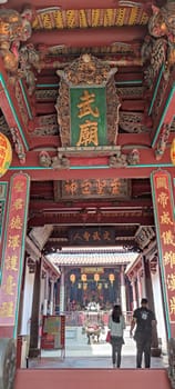 Wu Temple, Tainan - Mar 16, 2022 : The soft and undulating roof of the "double eaves Xieshan"" style with a whole red wall is the impression many people have of the Temple of Sacrifices"