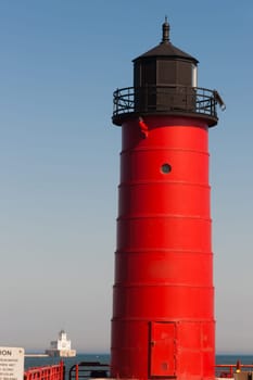 Two lighthouses that guard the harbor in Milwaukee, Wisconsin