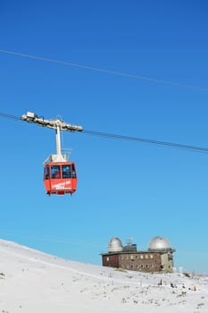 Mountains in winter with cable car