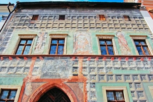 Medieval house with wall painting in Levoca, Slovakia