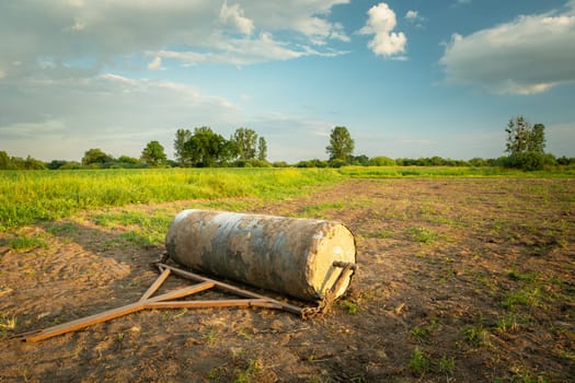 Old roller for soil compaction in the field, Nowiny, Lubelskie, Poland