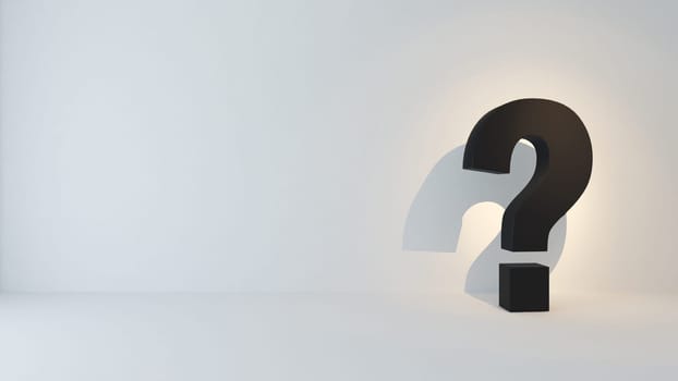 Question marks concept background, black question mark with shadow under light realistic abstract 3D rendering