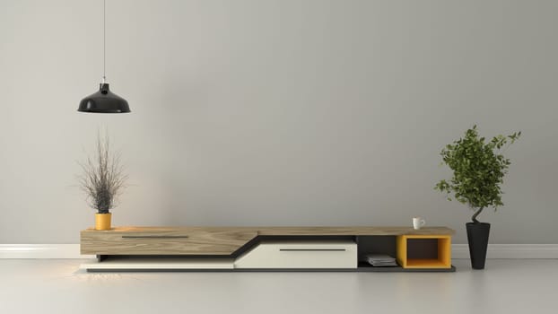 tv room with modern wooden tv unit design and lighting concept 3D rendering