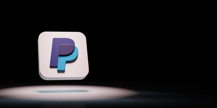 Paypal Logo Icon 3D Symbol Shape Spotlighted on Black Background with Copy Space 3D Illustration
