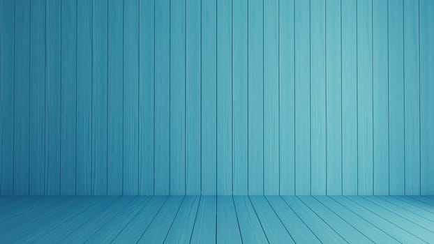 Blue pattern wood floor and wall texture under light background 3D rendering