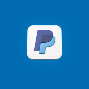 Paypal Logo Icon 3D Shape Isolated on Flat Blue Background with Shadow 3D Illustration