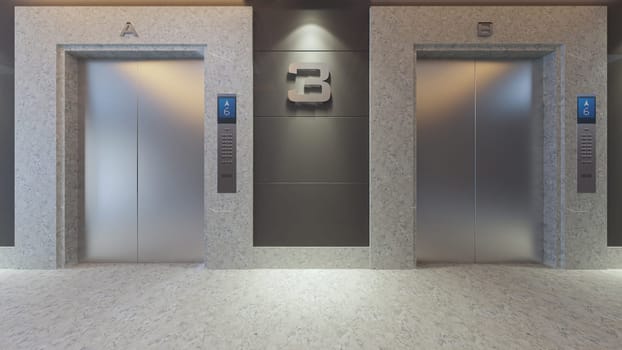 modern metal elevator design concept 3d rendering.