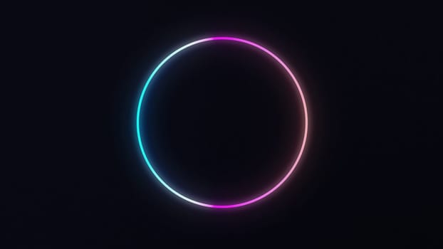 Product display area concept created with neon circular rings on black background 3D rendering