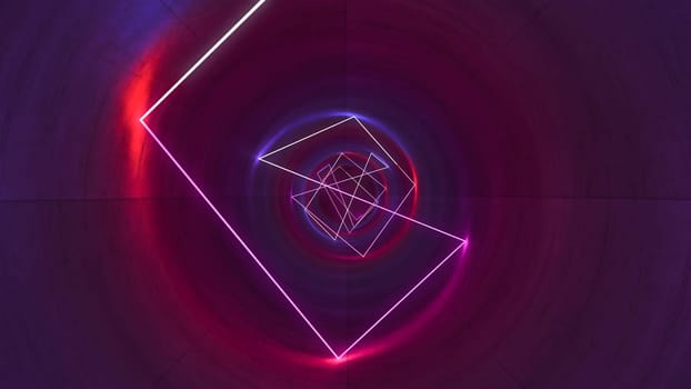 Linear neon light with cylinder concrete tunnel concept design background 3D rendering