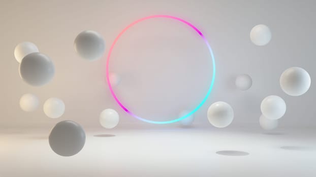 Product display area concept created with globe shapes and circle neon light background 3D rendering