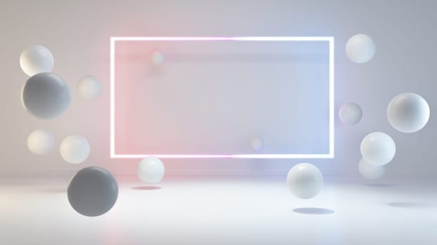 Product display area concept created with globe shapes and rectangular neon light background 3D rendering