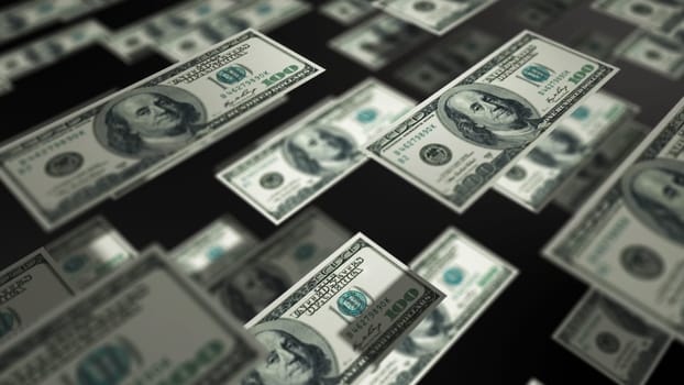 American currency dollar banknotes flying regularly in the air financial economy background concept 3D rendering