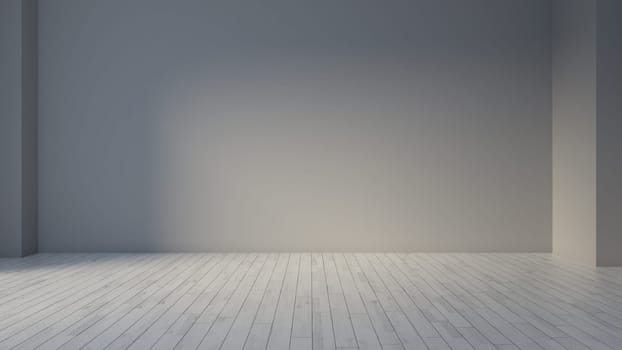 Empty room with painting corner wall and white wooden floor concept 3d rendering