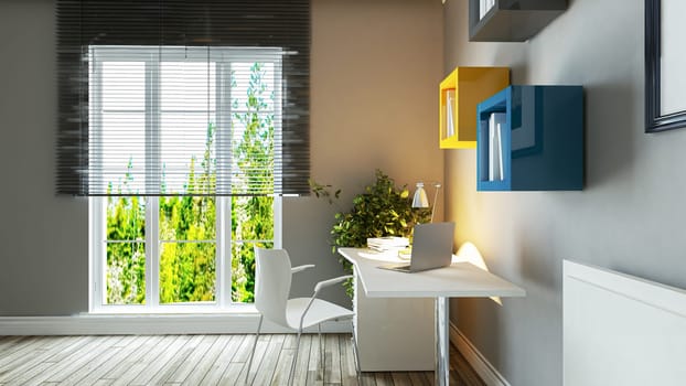teen young bedroom with study desk concept interior design idea 3d rendering