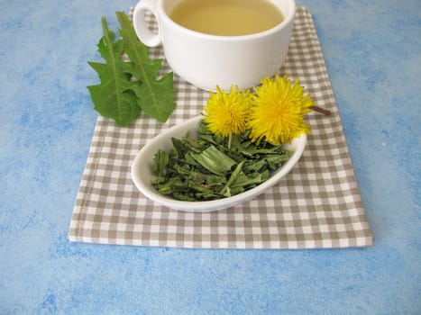 A cup of dandelion tea from dried dandelion leaves