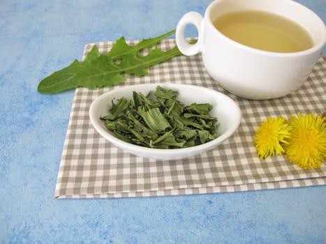 A cup of dandelion tea from dried dandelion leaves