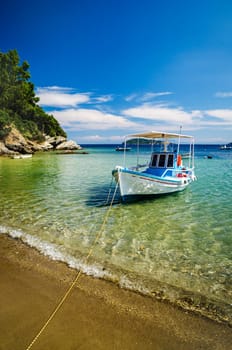 Colorful boat in Skiathos island, Greece