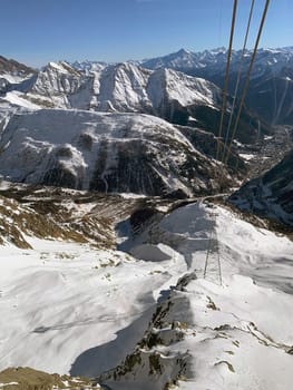 Along the Skyway Monte Bianco at Courmayeur town, Italy. It is a cable car in the italian Alps, linking the town of Courmayeur with Pointe Helbronner on the southern side of the Mont Blanc massif