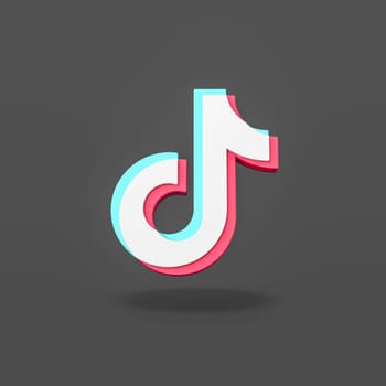 Tiktok Logo 3D Shape Isolated on Flat Black Background with Shadow 3D Illustration