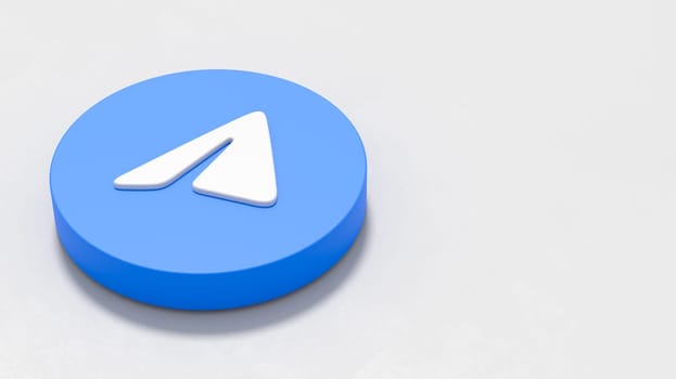 Telegram Logo 3D Symbol Shape on Plastered Light Grey Background with Copy space 3D Illustration