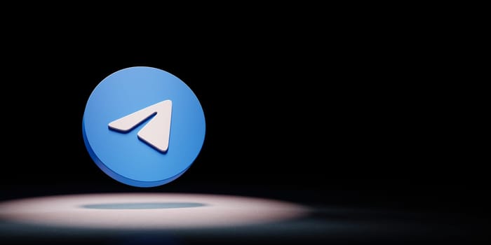 Telegram Logo 3D Symbol Shape Spotlighted on Black Background with Copy Space 3D Illustration