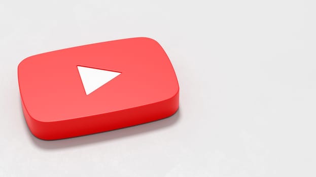 Youtube Logo 3D Symbol Shape on Plastered Light Grey Background with Copy space 3D Illustration