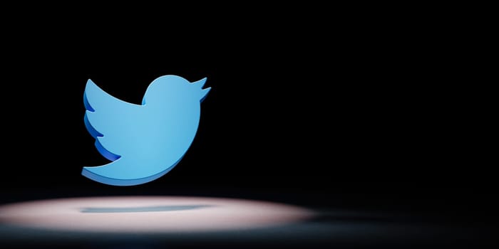 Twitter Logo 3D Symbol Shape Spotlighted on Black Background with Copy Space 3D Illustration