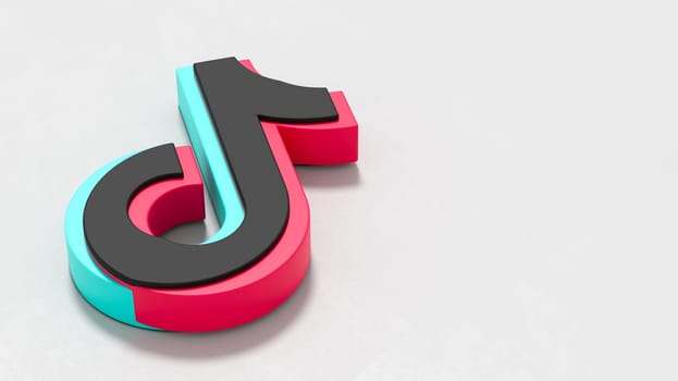 Tik Tok Logo 3D Symbol Shape on Plastered Light Grey Background with Copy space 3D Illustration