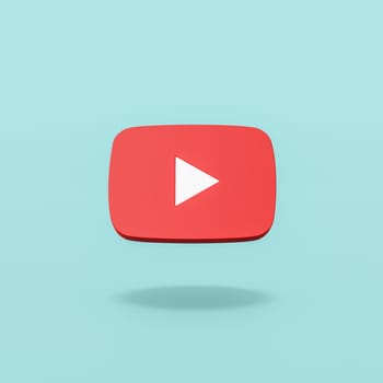 Youtube Logo 3D Shape Isolated on Flat Blue Background with Shadow 3D Illustration