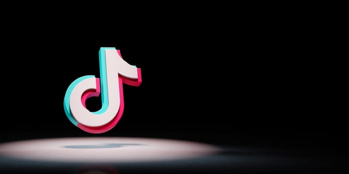 Tiktok Logo 3D Symbol Shape Spotlighted on Black Background with Copy Space 3D Illustration
