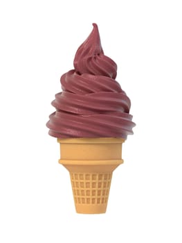 Chocolate soft ice icecream in waffle cone. Isolated on white background. Delicious flavor summer dessert. Graphic design element for advertisement, menu, scrapbooking, poster, flyer. 3D illustration