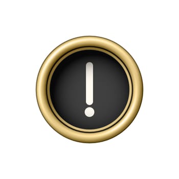 Exclamation mark symbol. Vintage golden typewriter button isolated on white background. Graphic design element for scrapbooking, sticker, web site, symbol, icon. Vector illustration.