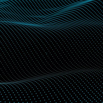 Abstract bokeh dots waves. Blue on black.