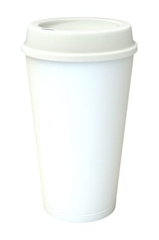 Blank white takeaway coffee cup with silicone cover isolated on white background. 3D illustration